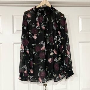 Torrid Black Floral Sheer Skull Blouse